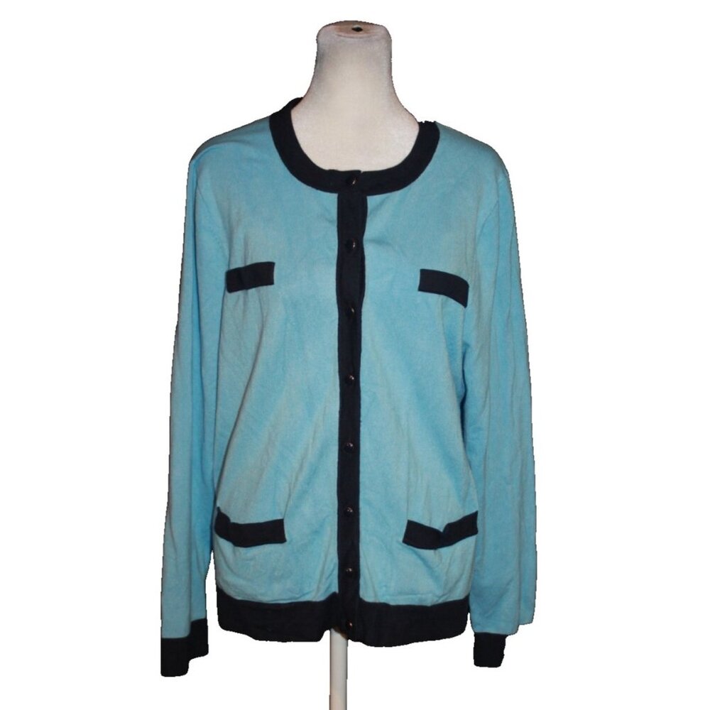 Charter Club Womens Cardigan Sweater Size XXL Button Front Light & Navy Blue